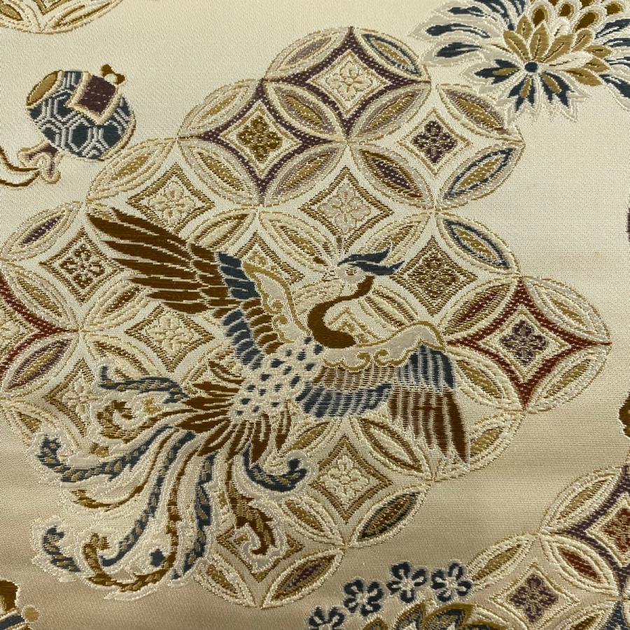 袋帯 逸品 鳳凰 七宝 刺繍 ベージュ 六通 正絹 中古 袋帯 逸品 鳳凰 七宝 刺繍 ベージュ 六通 正絹 中古