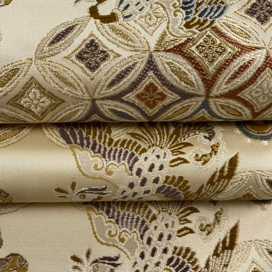 袋帯 逸品 鳳凰 七宝 刺繍 ベージュ 六通 正絹 中古 袋帯 逸品 鳳凰 七宝 刺繍 ベージュ 六通 正絹 中古