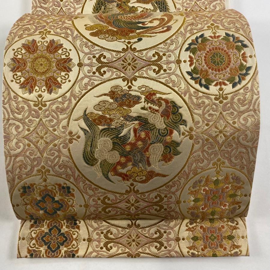 袋帯 美品 名品 鳳凰 華文 金糸 本金箔 金色 六通 正絹 中古
