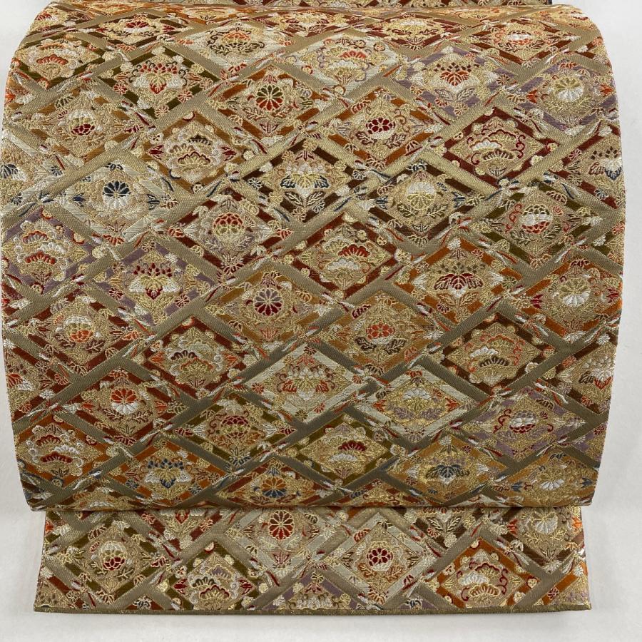袋帯 美品 名品 菱 松竹梅 金糸 箔 金色 六通 正絹 中古  