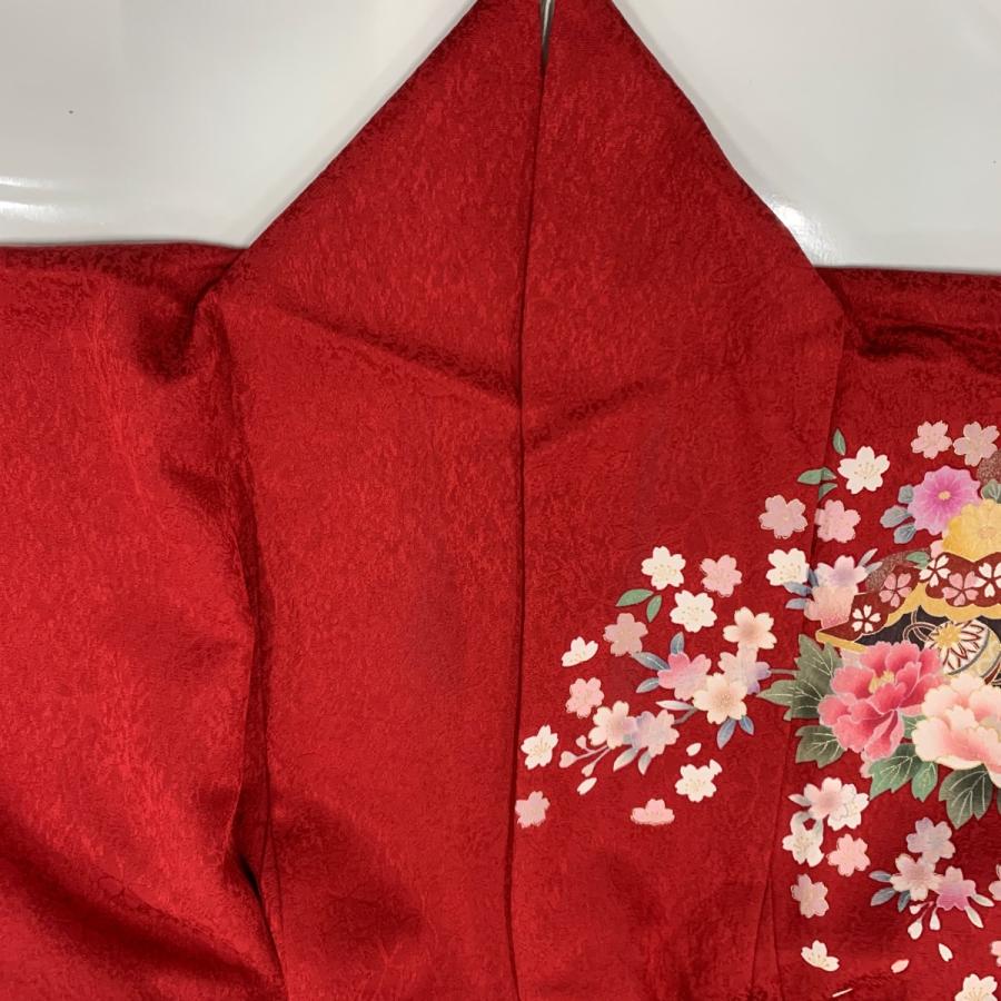 振袖 袷 身丈161cm 正絹 M 御所車 金糸 刺繍 牡丹 金彩 濃ピンク 裄丈64cm