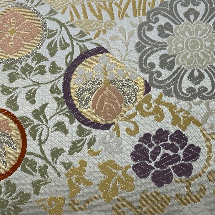 袋帯 美品 名品 桧垣吉祥文 華文 唐織 箔 薄茶色 六通 正絹 中古