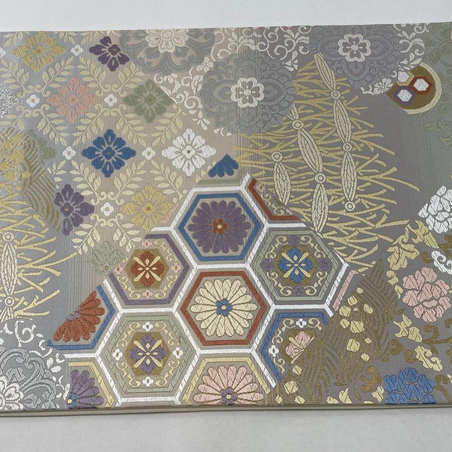 袋帯 美品 名品 桧垣吉祥文 華文 唐織 箔 薄茶色 六通 正絹 中古