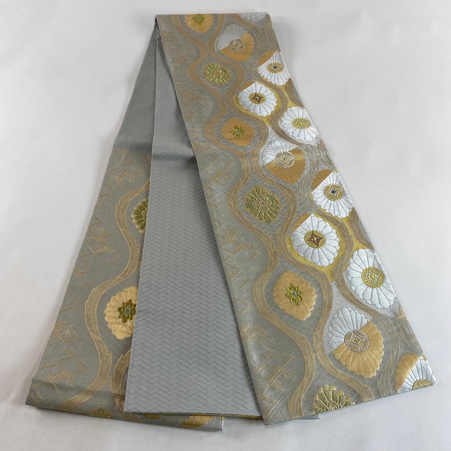 名古屋帯 逸品 菊 立涌 絞り 薄ピンク 正絹 【中古】（袋帯 美品 逸品 