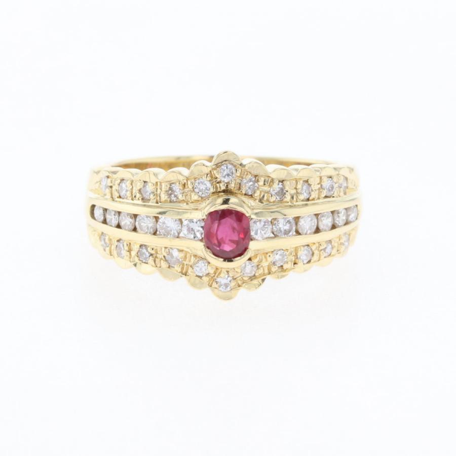 ルビー デザインリング YG イエローゴールド 指輪 メレダイヤ リング  