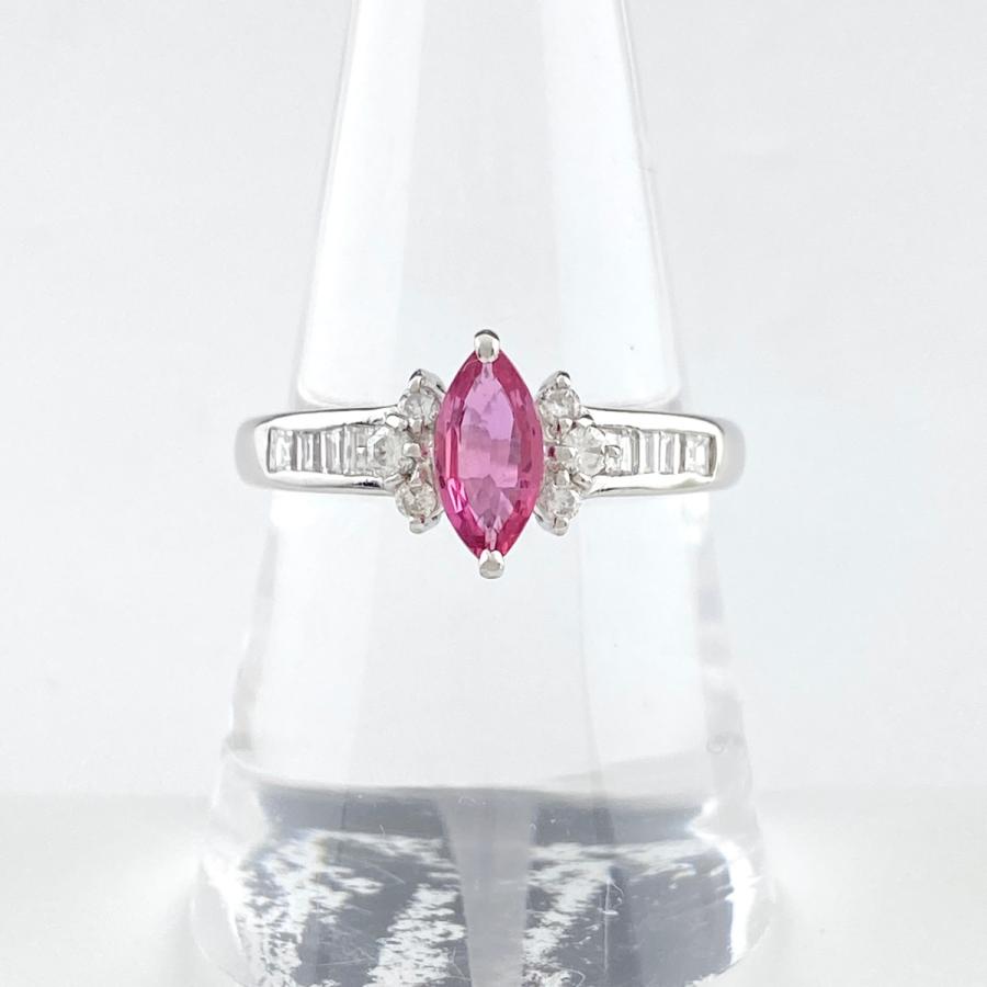 ピンクサファイア デザインリング プラチナ 指輪 メレダイヤ リング  