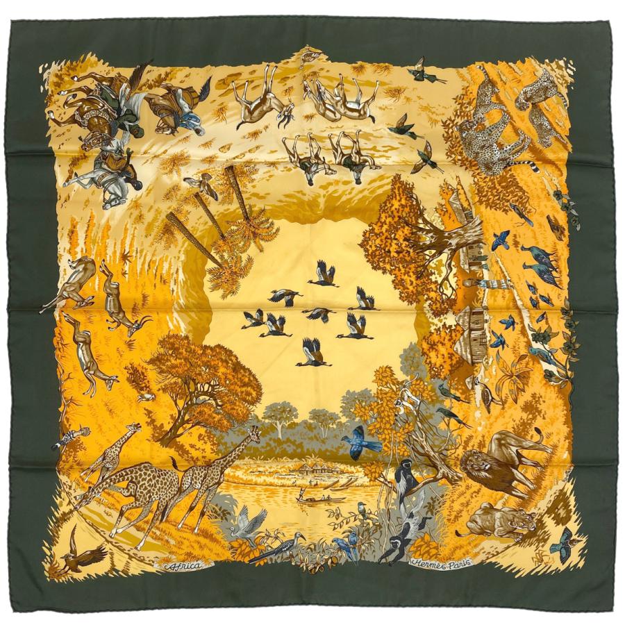 エルメス HERMES カレ 90 AFRICA アフリカ 動物柄 スカーフ シルク 