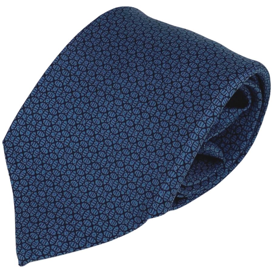 HERMES エルメス 総柄 ネクタイ 紳士 ビジネス シルク ブルー メンズ  