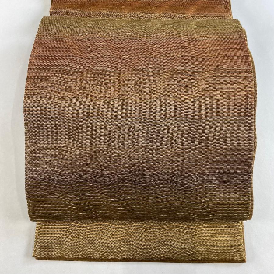 袋帯 秀品 よろけ縞 金銀糸 茶色 全通 正絹 中古 : 1000074440909  