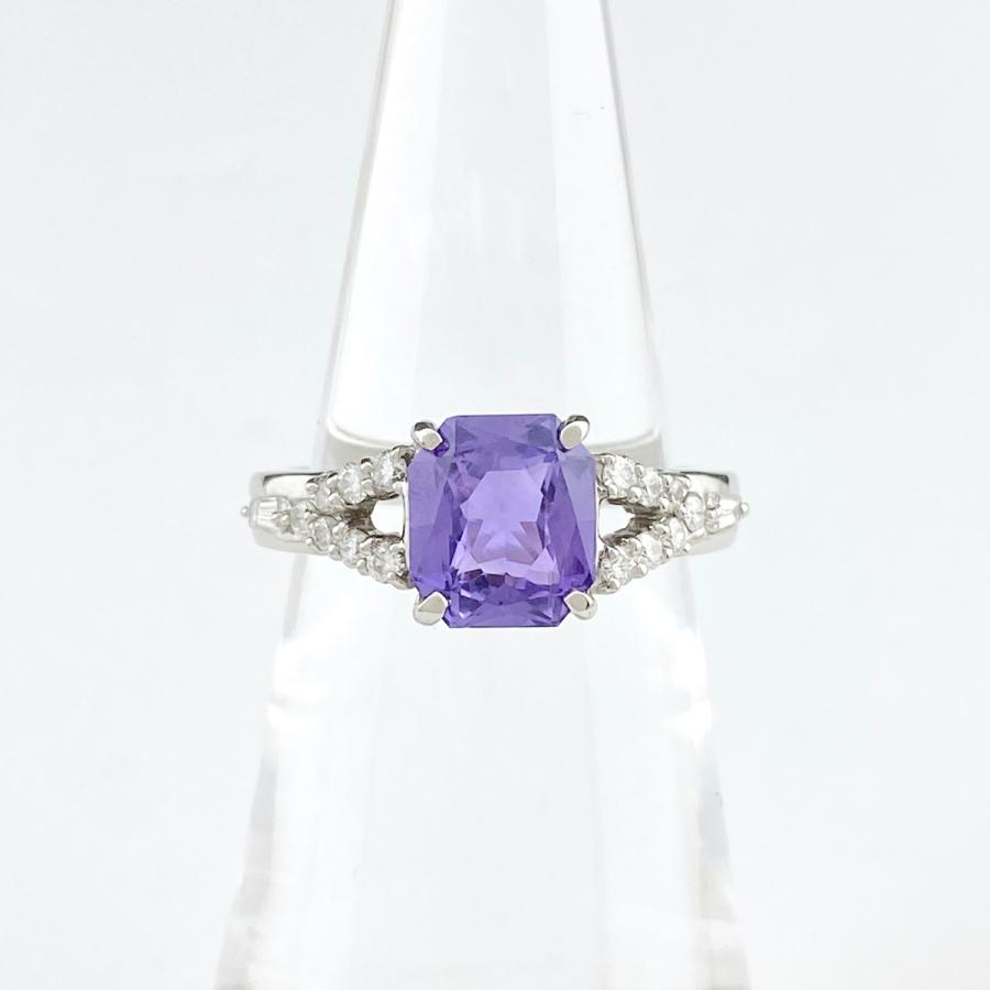 パープルサファイア デザインリング プラチナ 指輪 メレダイヤ 9.5号  