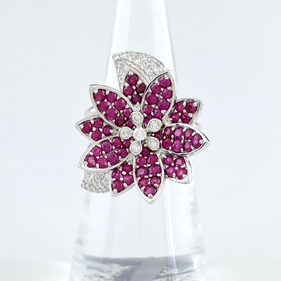 フラワーモチーフ デザインリング WG ホワイトゴールド 指輪  