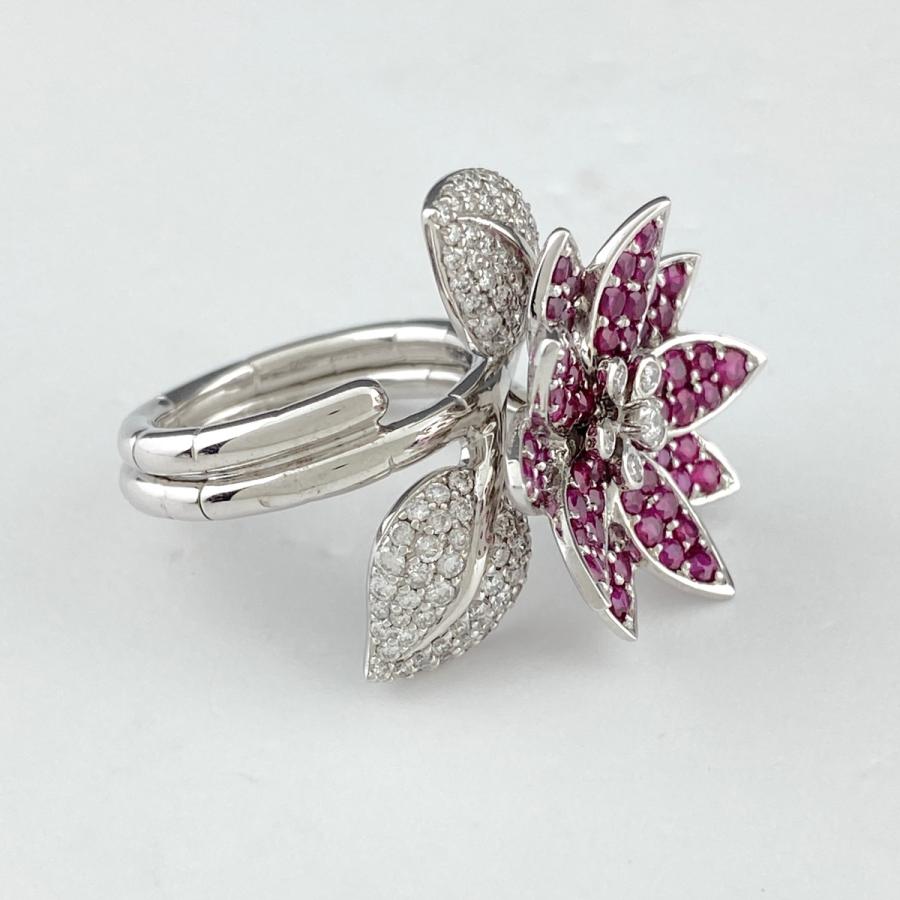pt900 フラワーモチーフメレダイヤリング2.00ct - リング・指輪