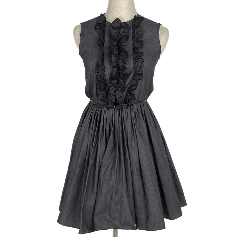 ミュウ ミュウ Miu Miu ノースリーブ フリル ワンピース ベルト付き  