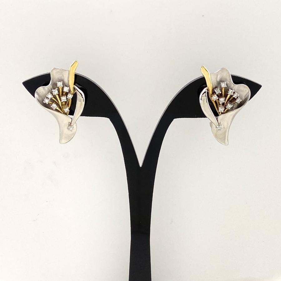 フラワーモチーフ デザインイヤリング Pt900 【中古】 