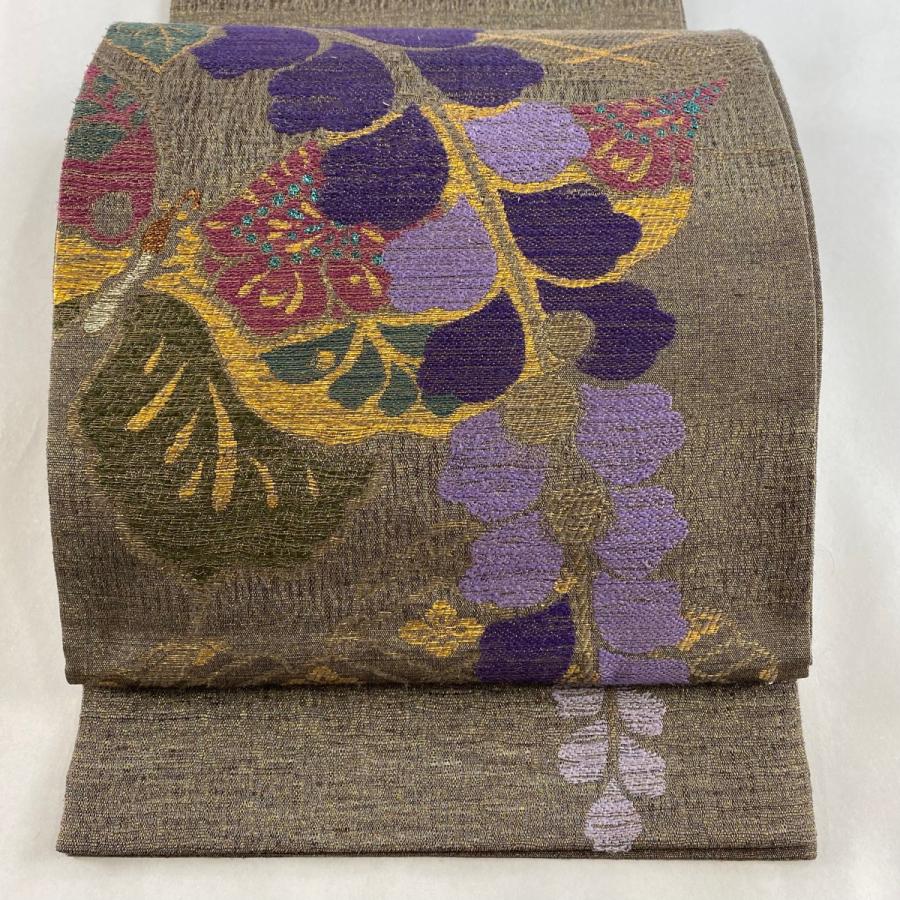 丸帯 美品 逸品 華文 蝶 金糸 箔 金色 全通 見い出せ 正絹 【中古】 