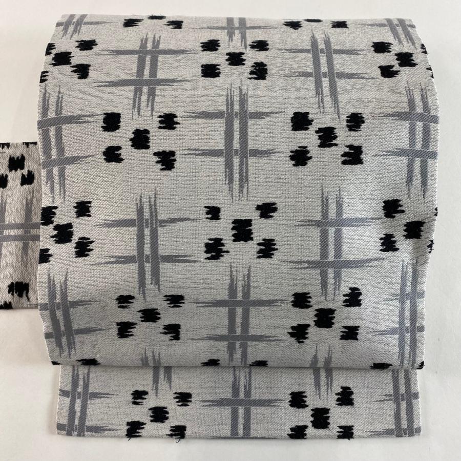 名古屋帯 美品 名品 幾何学模様 灰色 正絹 中古 : 1000075458002  