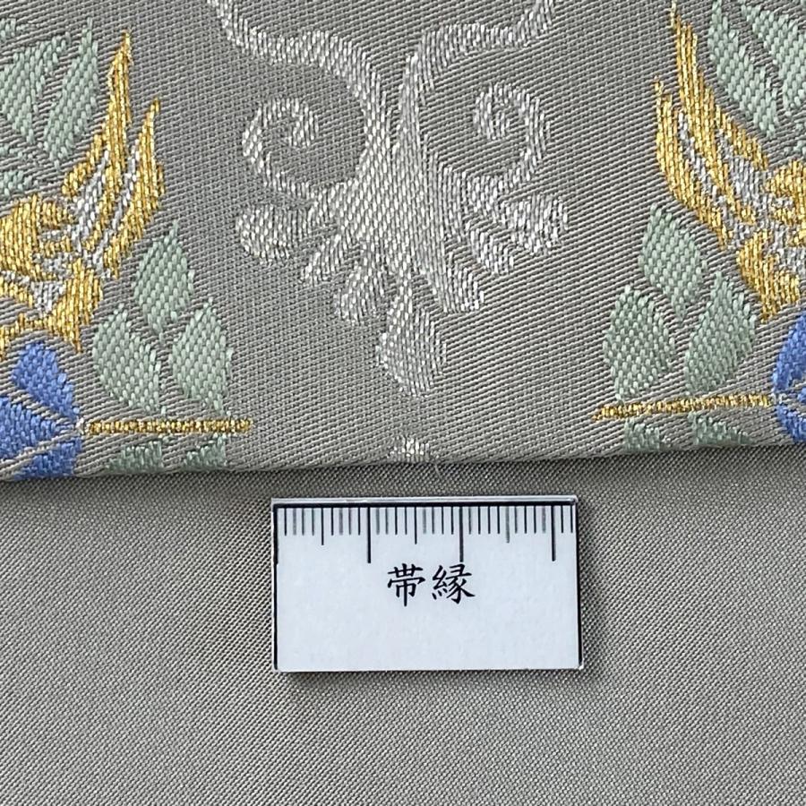 袋帯 美品 逸品 龍村晋 落款あり 天平走羊花草文錦 金糸 箔 灰色 全通 