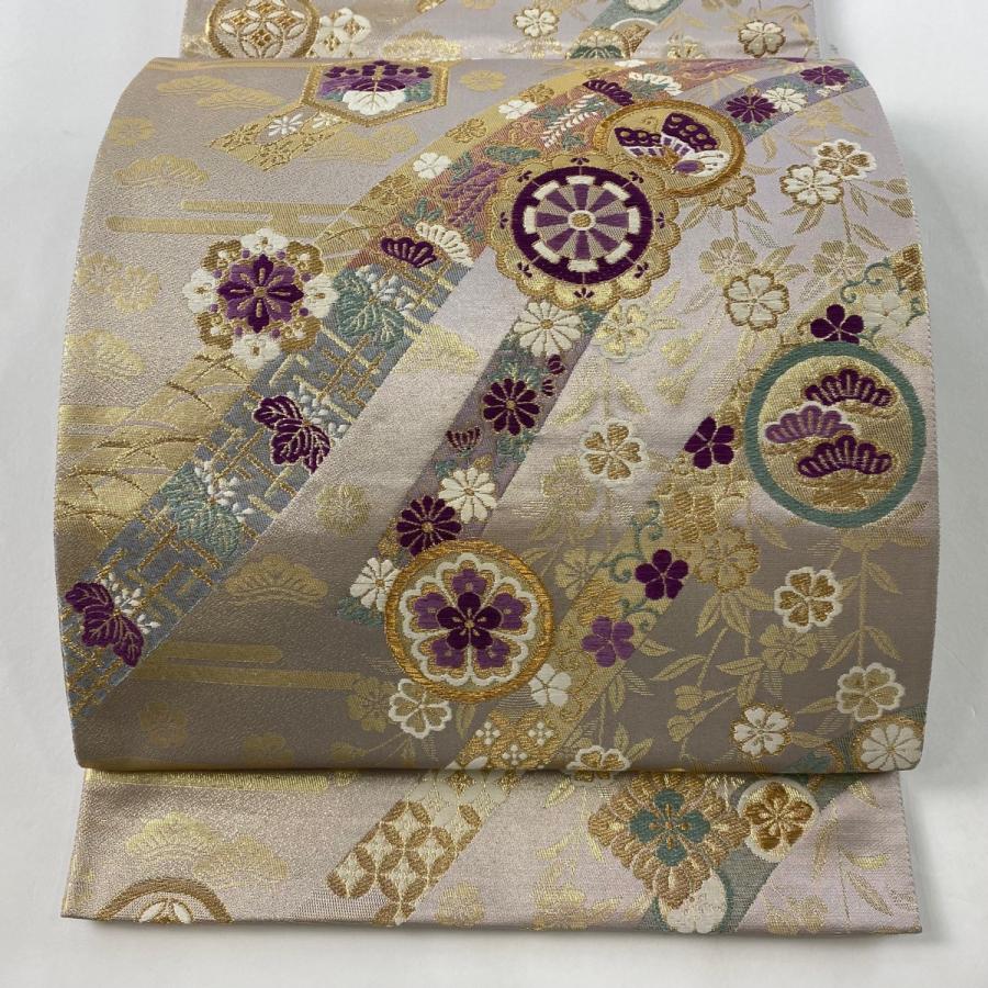 袋帯 美品 逸品 じゅらく 落款あり じゅらく帝王紫 華文 鎌倉文 金糸 
