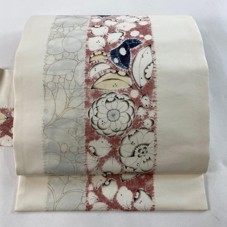 名古屋帯 美品 名品 落款あり 辻ヶ花柄 絞り クリーム 正絹 中古 