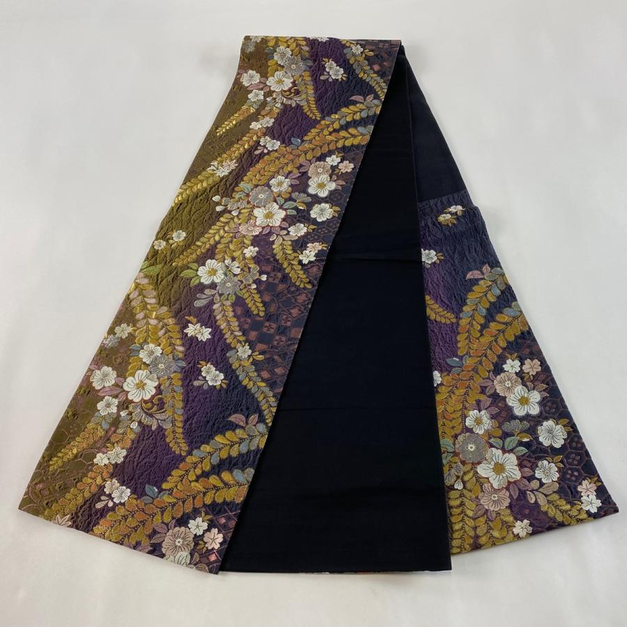 袋帯 美品 名品 やまと 辻が花柄 有職文様 金銀糸 箔 紫 六通 正絹