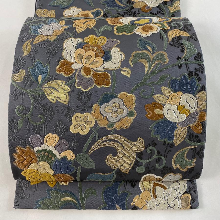  袋帯 名品 鈴乃屋 花唐草 唐織 箔 灰色 六通 正絹 中古 : リユースセレクトショップバイセル Yahoo!店 - 通販 - Yahoo Illustration 