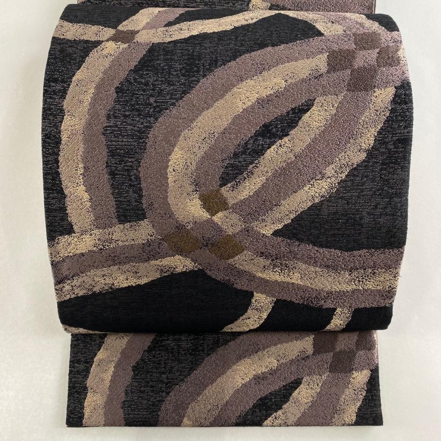 袋帯 美品 名品 落款あり こむさでもーど 幾何学 黒 六通 正絹 中古  