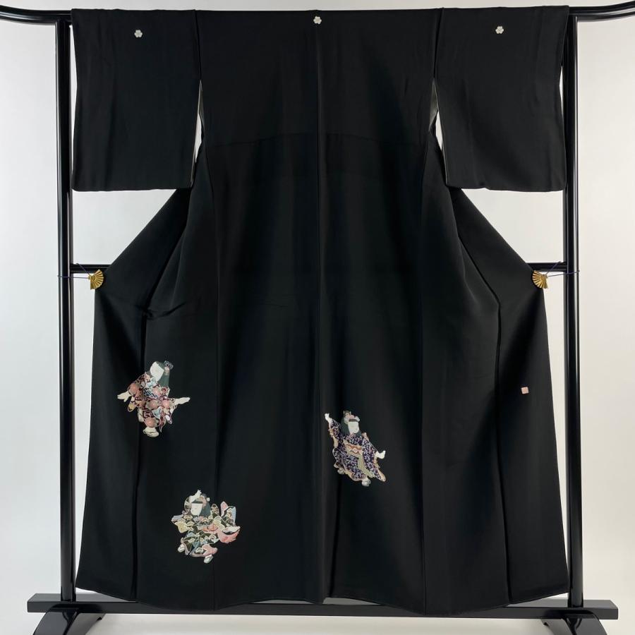 黒留袖 身丈155.5cm 裄丈64.5cm M 袷 落款あり 童 黒 正絹 美品 名品  