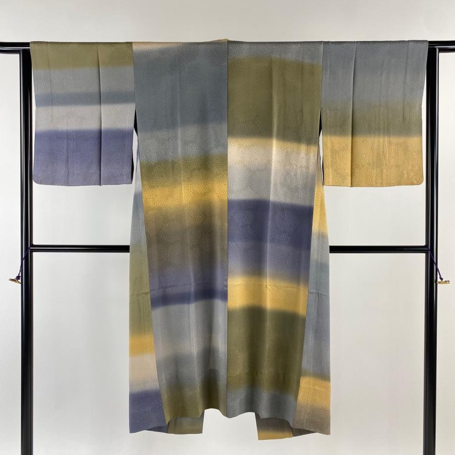 道中着 身丈121cm 裄丈63cm S 和装コート 地紋 ぼかし 青灰色 正絹 美  