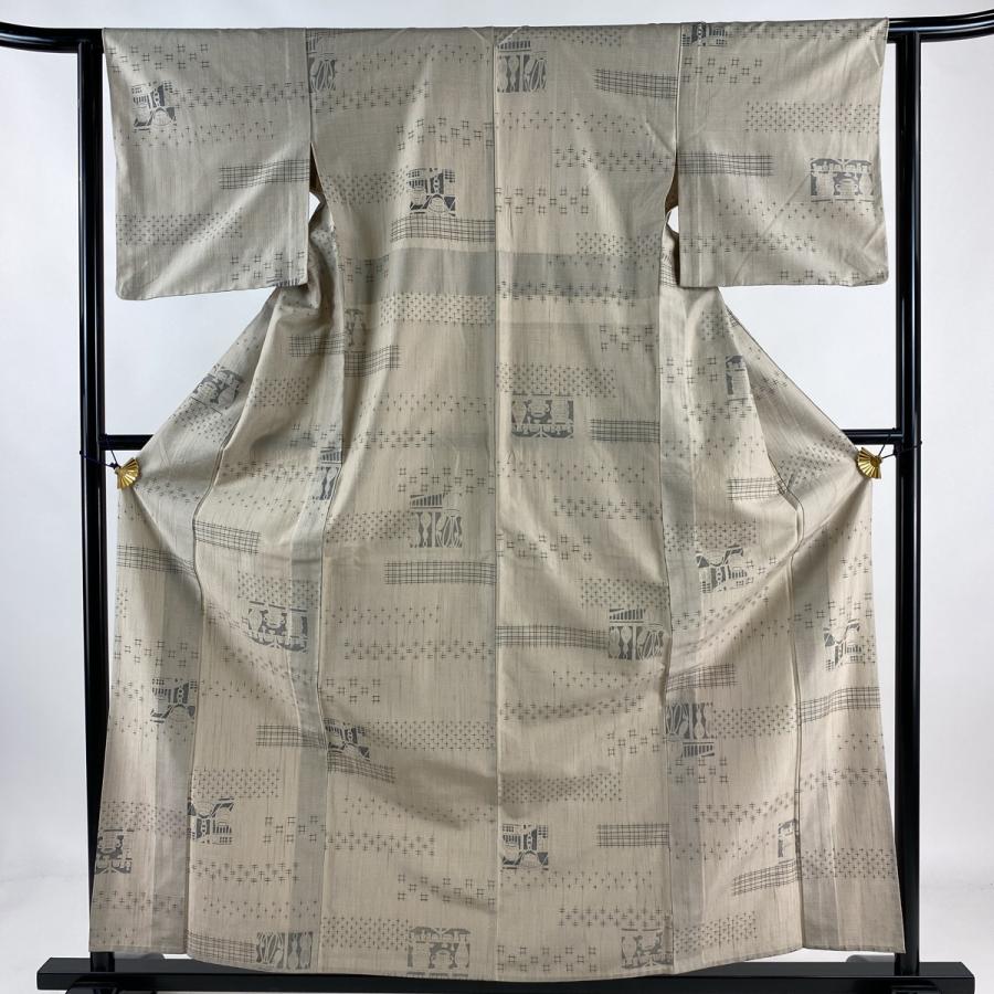 色無地 身丈160cm 裄丈64cm M 単衣 地紋 黄土色 正絹 美品 