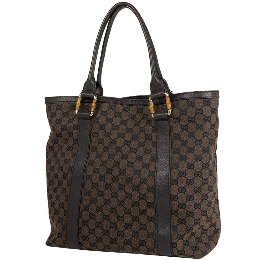 GUCCI 2way トートバッグバンブーGG柄キャンバス×レザー黒