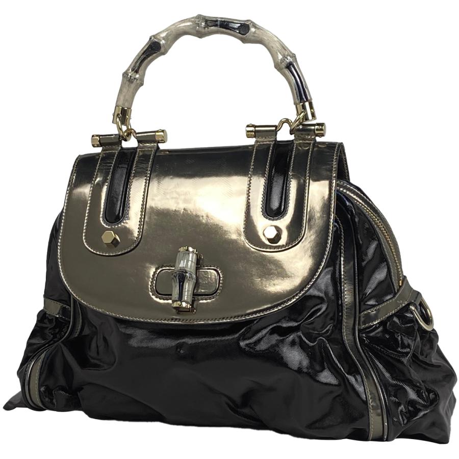グッチ GUCCI バンブー ハンドバッグ 2WAY ショルダーバッグ エナメル  
