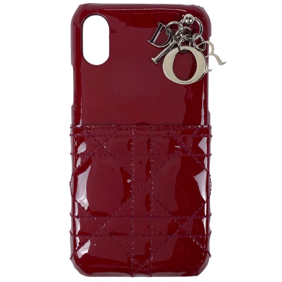 ディオールiPhoneケース14プロカナージュゴールド金具レッド本革