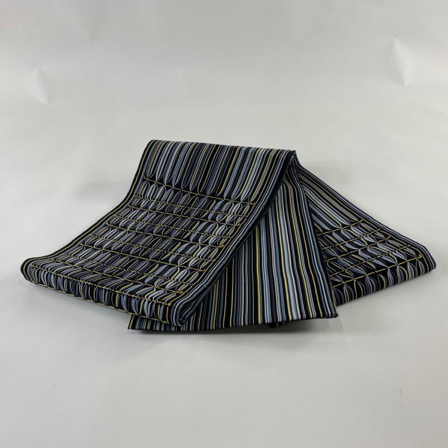 美品】 袋帯 秀品 縞 幾何学 金糸 金色 お太鼓柄 正絹 【】 袋帯 秀品