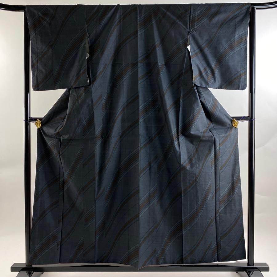 大島紬 身丈158.5cm 裄丈65cm M 袷 純泥染 都喜ヱ門 証紙あり 幾何学  