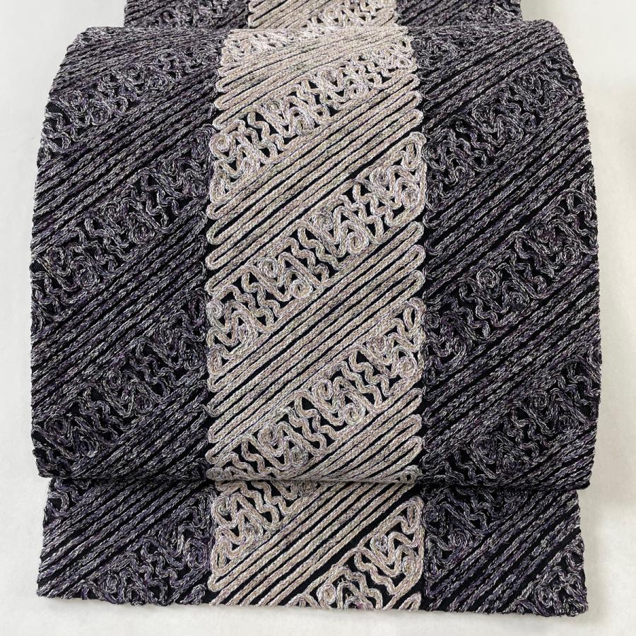 袋帯 美品 名品 無月 落款あり 幾何学模様 箔 黒 全通 正絹 中古  