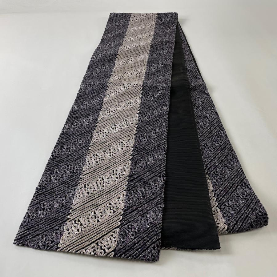 袋帯 美品 名品 無月 落款あり 幾何学模様 箔 黒 全通 正絹 中古 