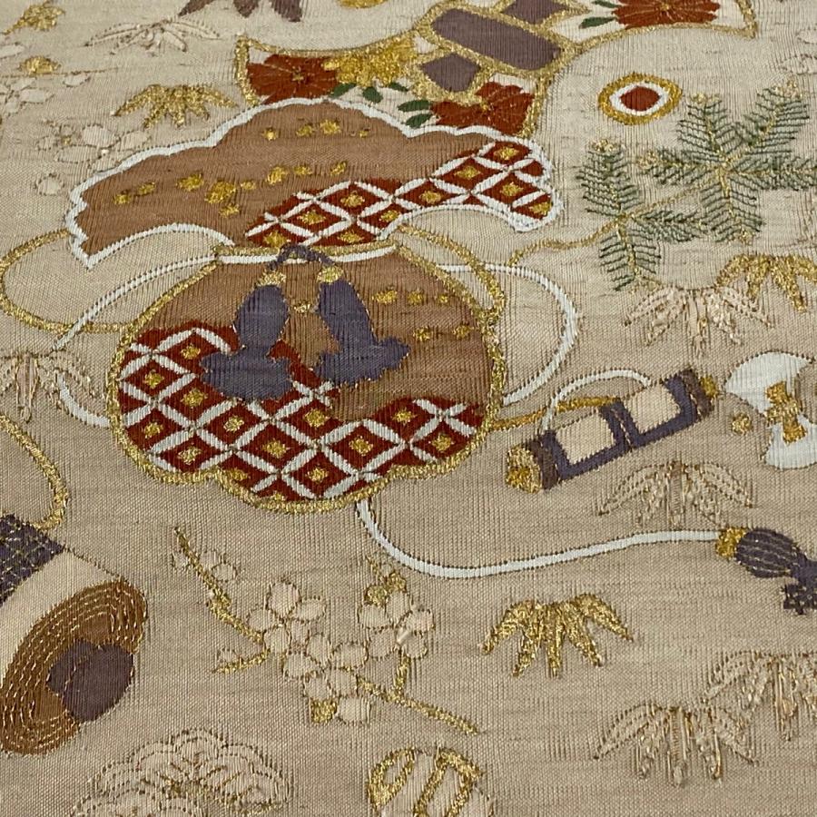 ♦️逸品　正絹　夏用くみ織　洒落袋の二重太鼓の作り帯 ♦️逸品 正絹 夏用くみ織 洒落袋の二重太鼓の作り帯