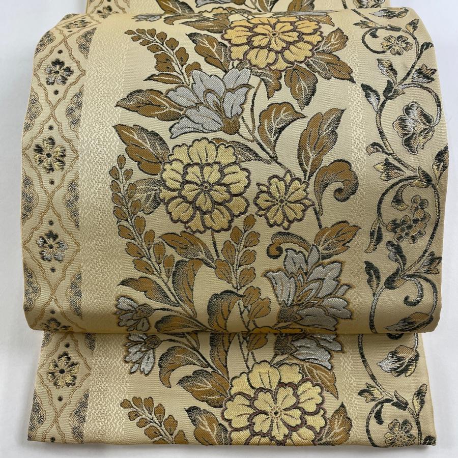 袋帯 美品 秀品 落款あり 献上彩宝華文 箔 薄茶色 六通 正絹 中古 