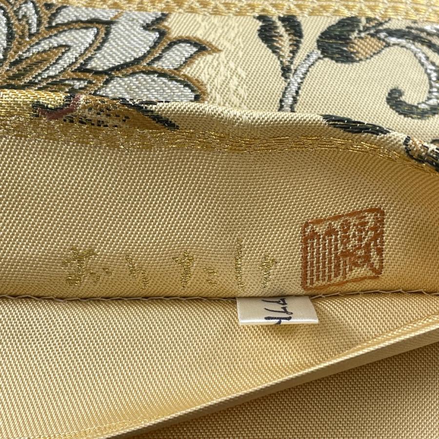 袋帯 美品 秀品 落款あり 献上彩宝華文 箔 薄茶色 六通 正絹 中古 