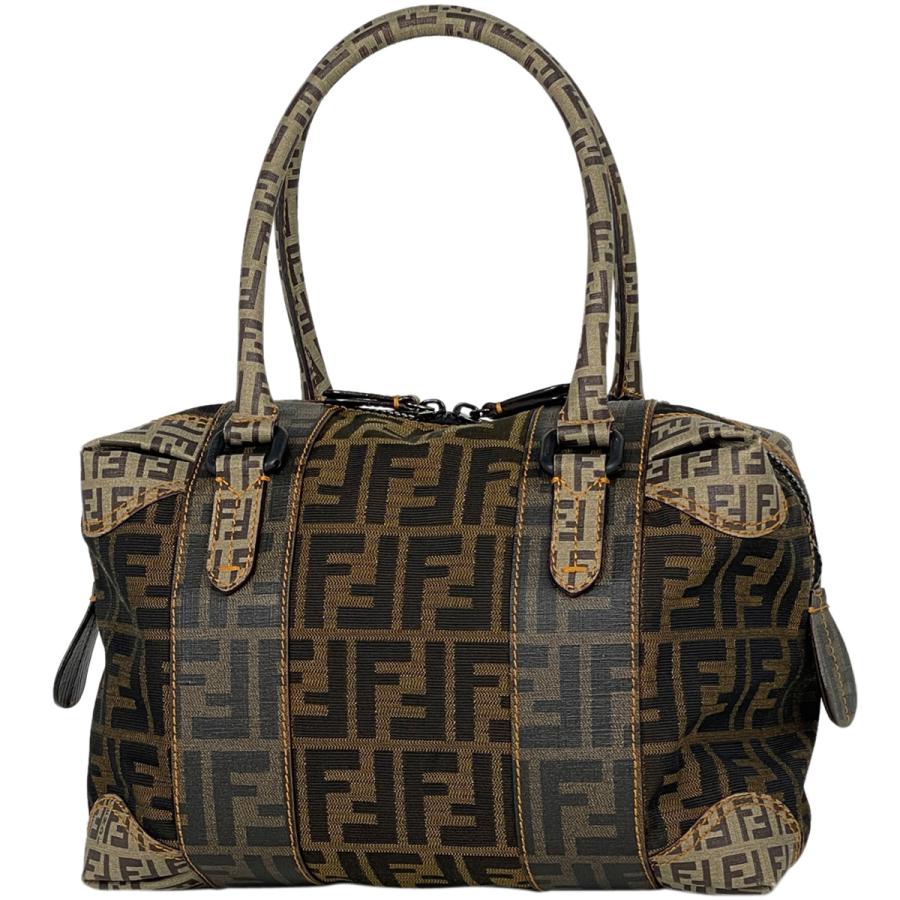 FENDI ズッキーノ ミニボストンバッグ ハンドバッグ ブラウン ビニール 