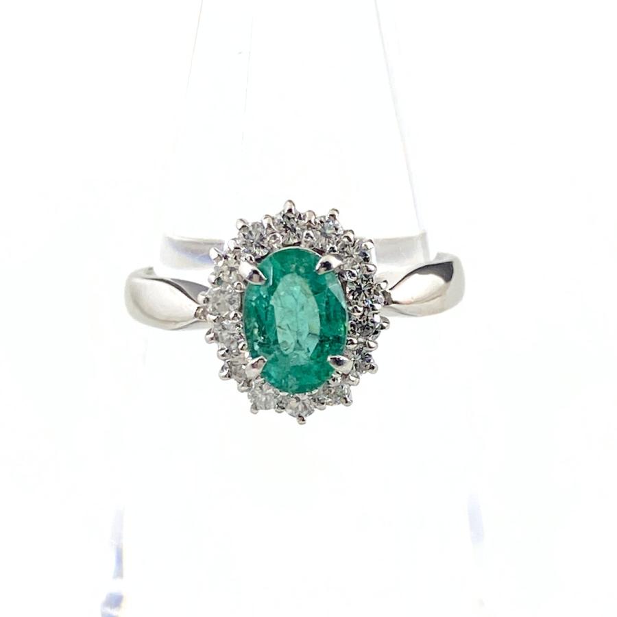 天然 エメラルド 天然 ダイヤ pt900 デザイン リング pt900 天然エメラルド ダイヤ リング 3.71g 14号