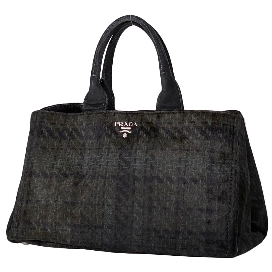 PRADA プラダ カナパ トート ハンドバッグ ハラコ ブラック BN1872 