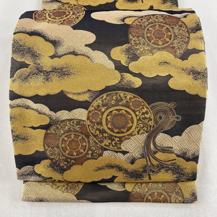 袋帯 美品 逸品 落款あり 小森草木染工房 佐賀錦 絵皿紋 雲文 金糸 箔 