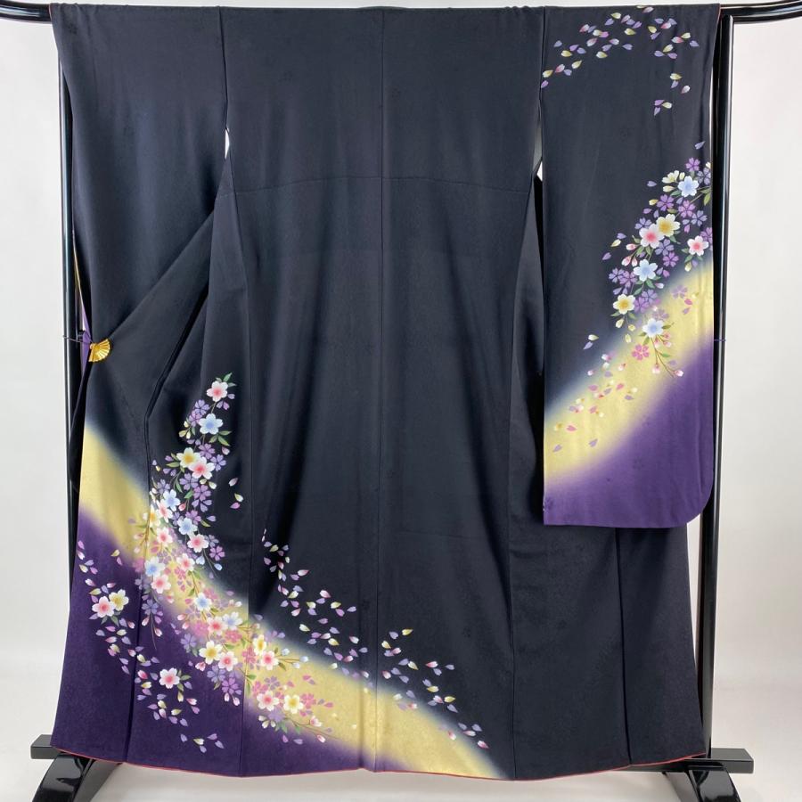 江戸小紋 身丈158cm 略し 裄丈67cm M 袷 花びら 墨色 正絹 美品 秀 