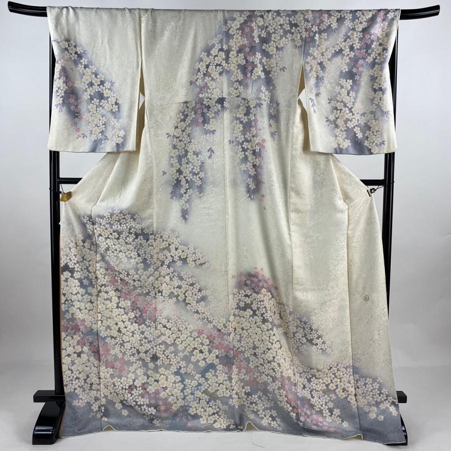 訪問着 身丈174cm 裄丈69.5cm L 袷 桂由美 落款あり 桜 地紋 金彩  
