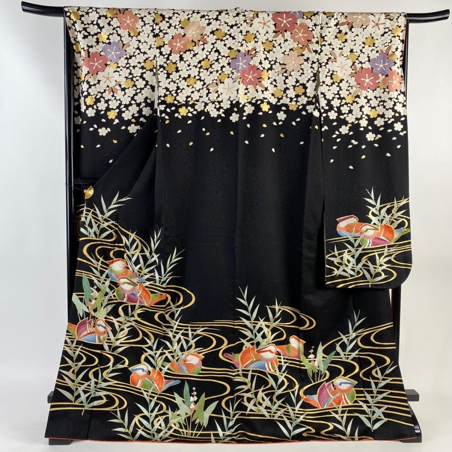 美品黒灰蝶金彩流水逸品振袖フルセット 振り袖