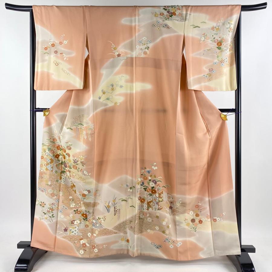 訪問着 身丈163.5cm 裄丈66cm M 袷 千總 落款あり 草花 幔幕 金彩 金糸  