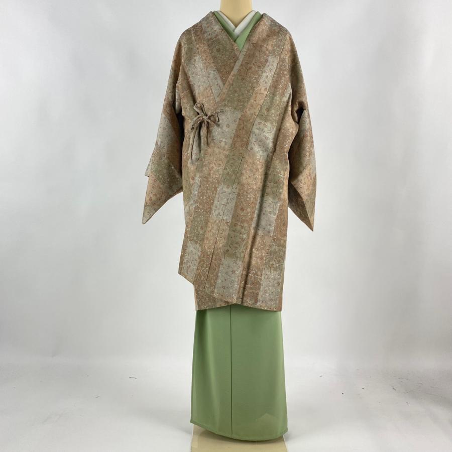 道中着 身丈100cm 裄丈63.5cm S お召地 和装コート ますいわ屋 草花 鳥 