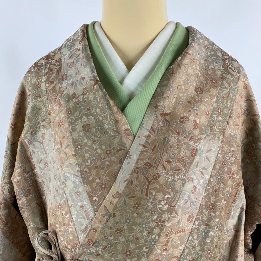 道中着 身丈100cm 裄丈63.5cm S お召地 和装コート ますいわ屋 草花 鳥 