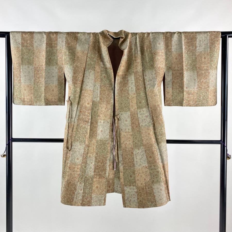 道中着 身丈100cm 裄丈63.5cm S お召地 和装コート ますいわ屋 草花 鳥 